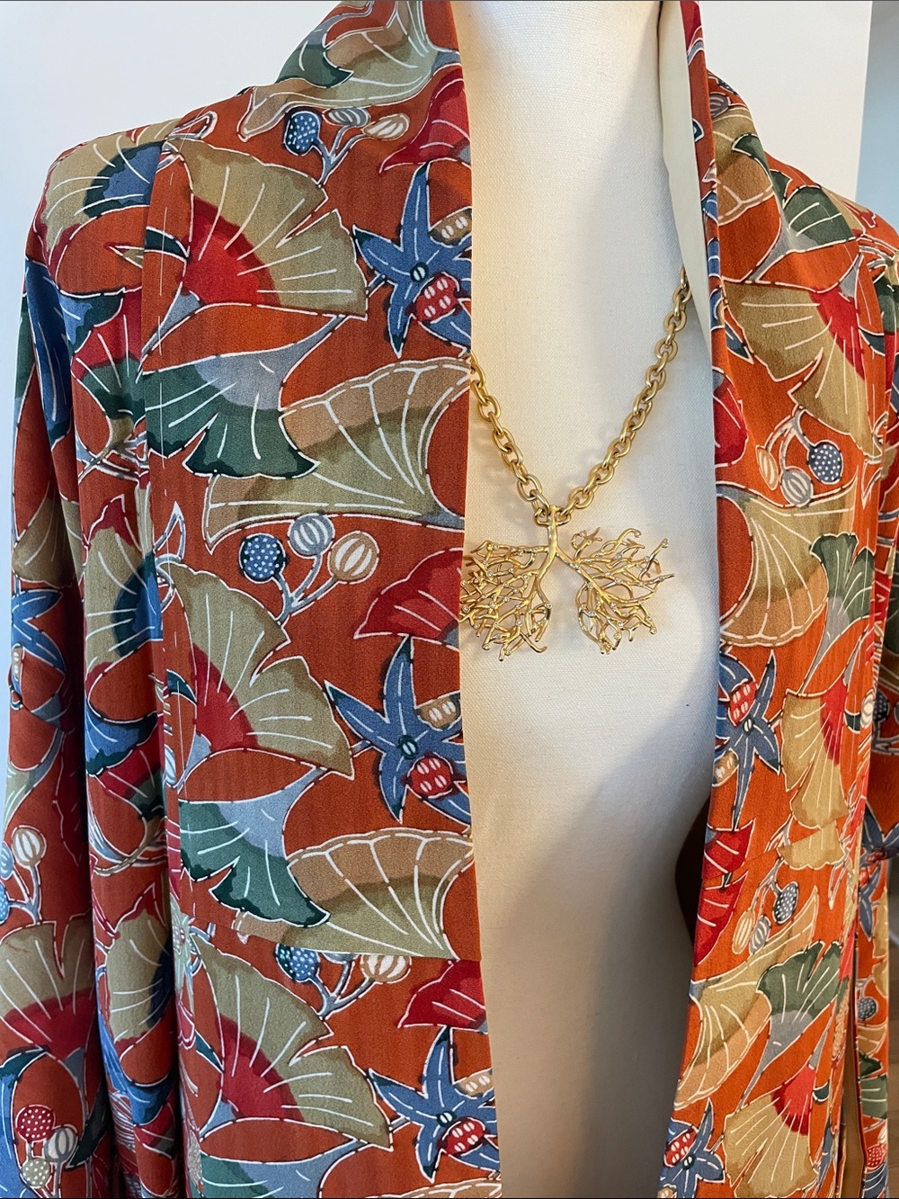 Vintage Orange Multi Floral Kimono Duster - Picture 2 of 9